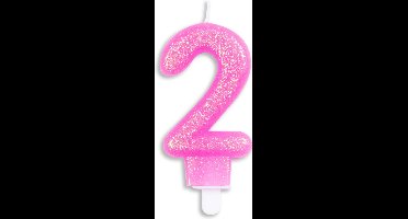 Wefiesta Cijferkaars 2 Glitter 7 Cm Wax Roze