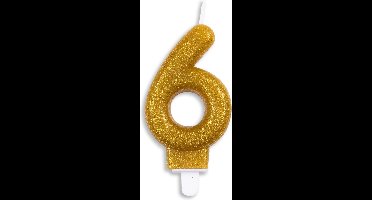 Cijfer kaars glitter goud nr. 6