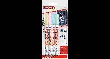 edding 4085 krijtmarker - 4 pastel kleuren raamstiften - ronde punt 1-2 mm - raamstiften voor borden, ruiten, glas, spiegels - krijtstift voor ramen zijn afwasbaar en uitwisbaar