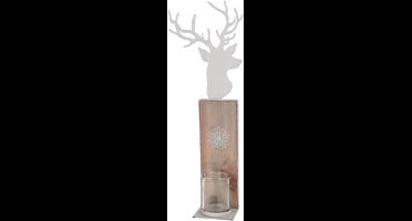 Kerst Sfeerlichten - Theelichthouder Hert - Metal Deer Head On Wood Pedestal Candle Holder 19.5x10.5x55cm