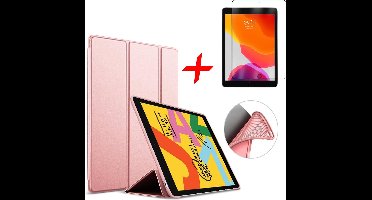 Hoesje geschikt voor iPad 2020 / 2019 10.2 en Screenprotector - Trifold Tablet Case Rosegoud