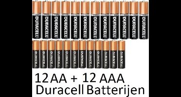 12 Stuks AA + 12 Stuks AAA Duracell Alkaline Batterijen