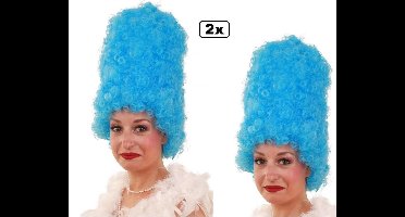 2x Pruik Curly hoog turquoise - Carnaval thema feest optocht festival