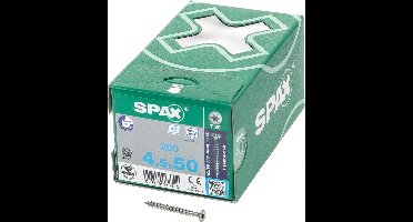 Spax - Spaanplaatschroeven - Torx 20 Platkop - 4,5 x 50mm - Voldraad - RVS (200 stuks)