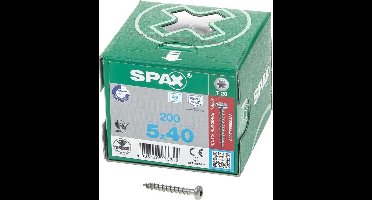 Spax - Spaanplaatschroeven - Torx 20 Cilinderkop - 5,0 x 40mm - Voldraad - RVS (200 stuks)