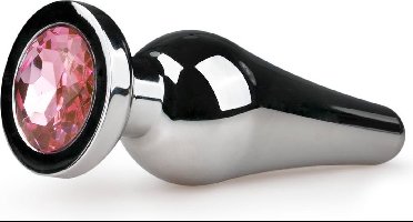 Zilverkleurige metalen buttplug met roze diamant