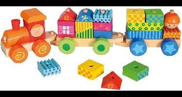 BINO Houten stapeltrein | Trein met stapelblokken | Stapel trein goed voor motoriek