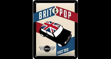 Mini Cooper Brit & Pop Metalen wandbord in reliëf 15x20 cm