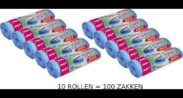 Afvalzakken met trekband | 60 Liter | 10 rollen = 100 zakken | Voordeelverpakking | 60 x 70cm | Extra sterk 18µm | Vuilniszakken