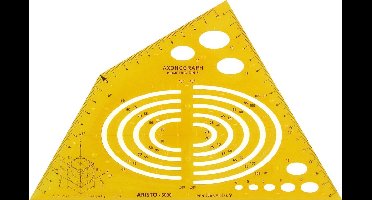 Aristo tekensjabloon - axonograaf I - bouwtechnisch tekenen - afmetingen 240x135mm - met inktnoppen - oranje transparant - AR-5088