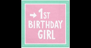 PartyDeco - Servetten - 1st Birthday Girl, 33x33 cm