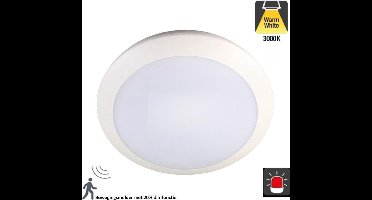 Led Plafonnière 16w, 1260 Lumen, 3000K Warm Wit, Met noodaccu en bewegingssensor met terugdimfunctie, IP66, IK10