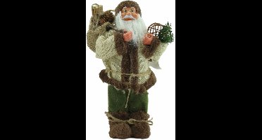 Luxe Afgewerkte Kerst Decoratie Kerstman Staand Créme/Bruin 30cm