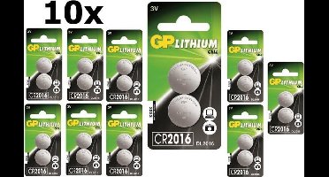 20 Stuks (10 Blisters a 2St) - GP CR2016 Professional Electronics 3V 90mAh Lithium knoopcel