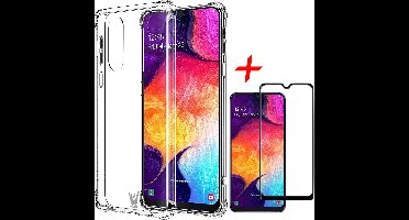 Hoesje geschikt voor Samsung Galaxy A50 Hoesje Transparant Shock Proof + Screen Protector Full
