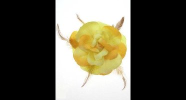 Bloem+glitters speld en elastiek geel