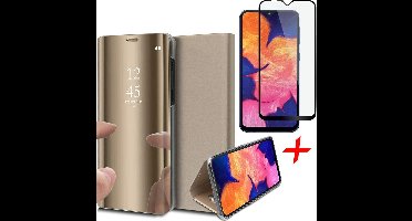 Hoesje geschikt voor Samsung Galaxy A10 - Screen Protector FullGuard - Book Case Spiegel Goud & Screenprotector