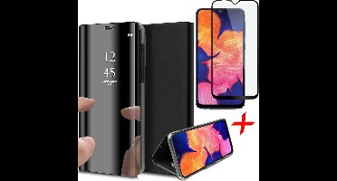 Hoesje geschikt voor Samsung A10 en Screenprotector - Spiegel Book Case Zwart + Screen Protector Full