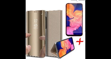 Hoesje geschikt voor Samsung A10 en Screenprotector - Spiegel Book Case Goud + Screen Protector