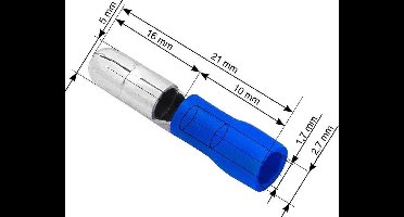 Kabelschoen Rond Blauw - Insteekbreedte 5 mm Lengte 21 mm - 100 Stuks