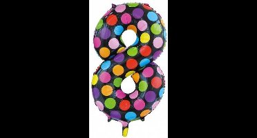 Folie Ballon Cijfer 8 Stippen XL 86cm leeg