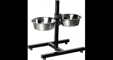 Topmast Voerstandaard Hond - RVS Voerbakken 21 cm  op Standaard - Verstelbaar - zwart