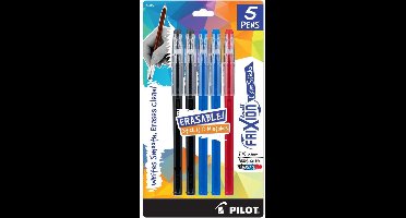 Pilot Frixion set van 5 uitgumbare gelpennen met dop, standaard assortiment
