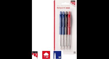 Balpen Quantore drukknop medium blister 4stuks assorti