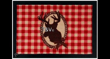 Schoonloopmat met hert rood of groen geblokt steeg80