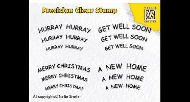 Nellies Choice Clearstempel - teksten merry christmas, hurray, get well soon, a new home - Engels tekst - 1 stempel APST009