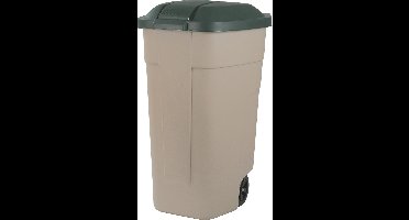 Curver Verrijbare Prullenbak - 110 l - Taupe/Donker groen