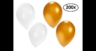 Ballonnen helium 200x goud en wit - ballon helium lucht trouwen huwelijk jubileum festival verjaardag party goud wit