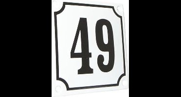 Emaille huisnummer wit/zwart nr. 49 10x10cm