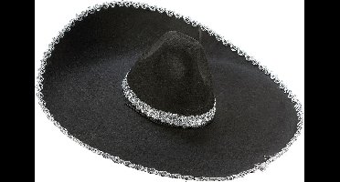 Vegaoo - Zwarte sombrero hoed met zilveren rand volwassenen - Zwart - One Size