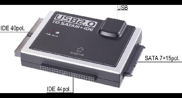Renkforce HDD Adapter [1x USB-A 2.0 stekker - 1x IDE-bus 40-polig, IDE-bus 44-polig, SATA-combi-stekker 15+7-polig] 0.9