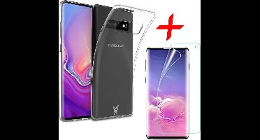 Hoesje geschikt voor Samsung Galaxy S10 - Screen Protector FlexGuard - Back Cover Case ShockGuard Transparant & Screenprotector