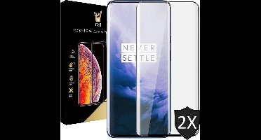 Screenprotector geschikt voor OnePlus 7 Pro - Tempered Glass Gehard Glas - Full Screen Cover Volledig Beeld - iCall - 2 Stuks