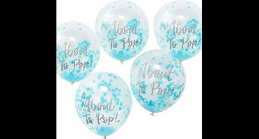 Ginger Ray Oh Baby! 'About To Pop' Ballon gevuld met blauwe confetti Ø 28 cm - Set-5