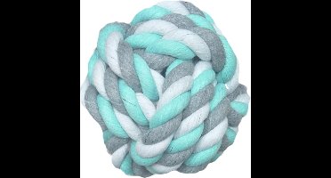 Flamingo Katoenen Bal - Hondenspeelgoed - 14 cm - Munt/Wit/Grijs