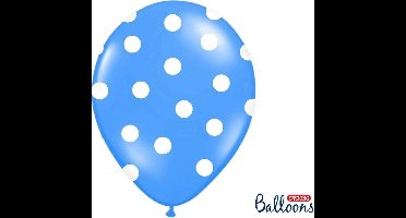 Partydeco - Ballonnen Blauw dots wit 6 stuks