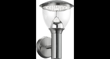 Reality, Wand lamp, Montevideo incl. 1 x LED,SMD,7,0 Watt,3000K,450 Lm. Kunststof, Transparant helder, Armatuur: Staal, zilver L:17,0cm, L:18,0cm, H:28,7cm Wand montage