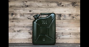 Metalen jerrycan legergroen voor brandstof 10 liter L29 x B13 x H39 cm - geschikt voor brandstof - benzine / diesel