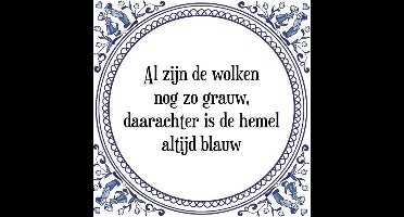 Tegeltje met Spreuk (Tegeltjeswijsheid): Al zijn de wolken nog zo grauw, daarachter is de hemel altijd blauw + Kado verpakking & Plakhanger