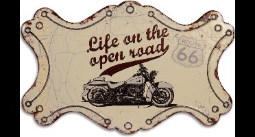 MadDeco - Blikken - wandbord - motor -route 66 - life - on - the - open - road - blik decoratiebordje