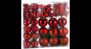 Deuba Kerstboomballen - Set van 103 Kunstof Mat Glanzend - Rood