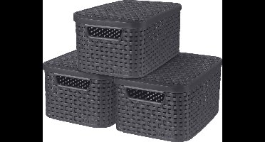 Curver Style Opbergmand + Deksel L - 30 liter - 3 stuks - Antraciet