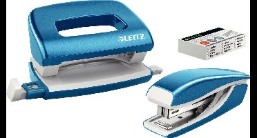 Leitz WOW Metalen Mini Nietmachine En Perforator Set - Inclusief Nietjes - Blauw Metallic - Ideaal Voor Thuiskantoor/Thuiswerkplek