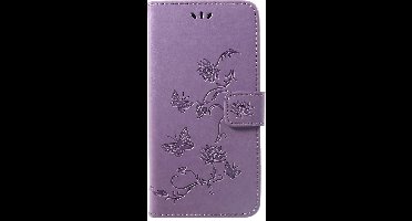 Shop4 - Geschikt voor Huawei P Smart Plus Hoesje - Wallet Case Bloemen Vlinder Paars