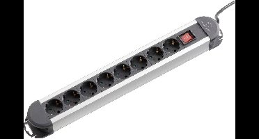 Renkforce 815A-CMB Stekkerdoos met schakelaar 8-voudig Zwart, Zilver Randaarde stekker 1 stuk(s)