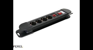 Stekkerdoos Perel 4-voudig beveiligd met schakelaar 1.5m zwart